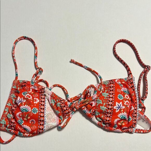 SHEIN Pink Red Green White Floral Triangle Swim Bikini Top Adjustable Tie Small - Picture 2 of 6